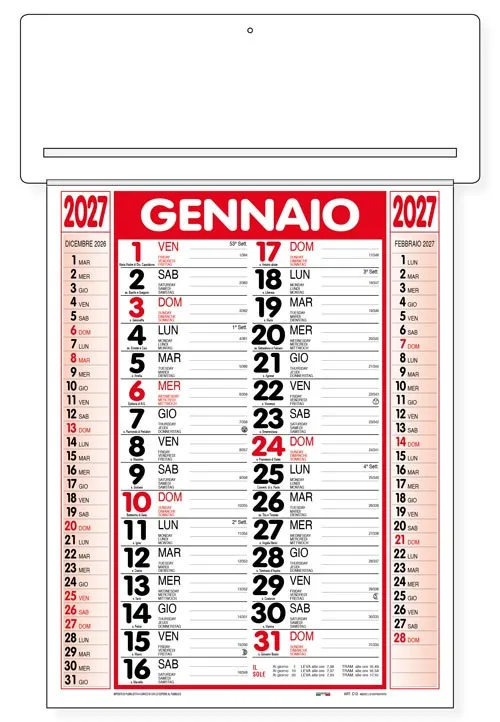 Calendario Passafoglio 2027 CP12A Rosso/Nero