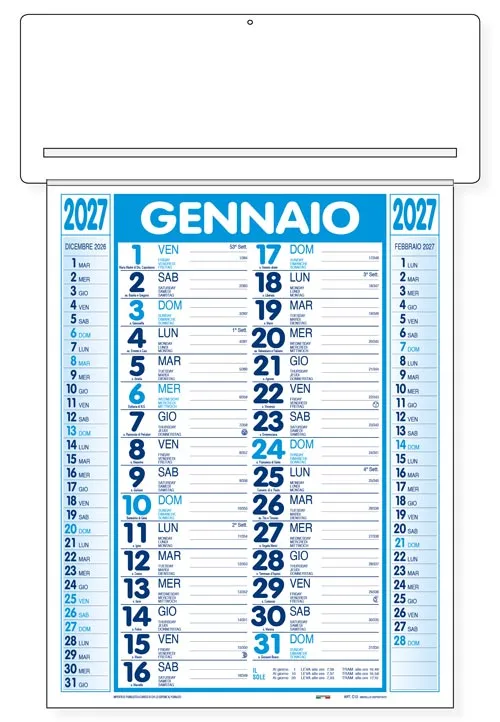 Calendario Passafoglio 2027 CP12B Azzurro/Blu