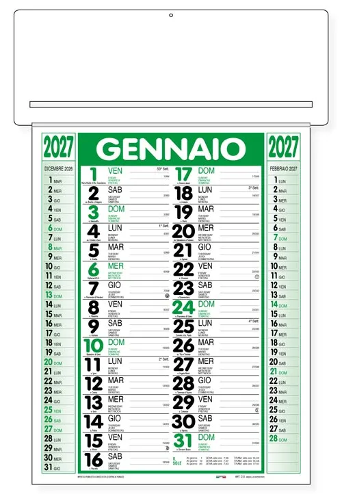 Calendario Passafoglio 2027 CP12C Verde/Nero