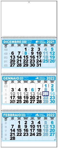 calendario trittico con 3 spirali e interspazi