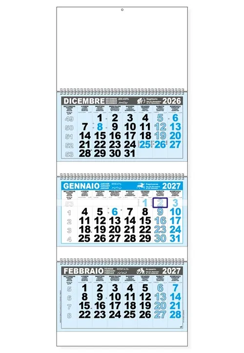 calendario trittico con 3 spirali e interspazi
