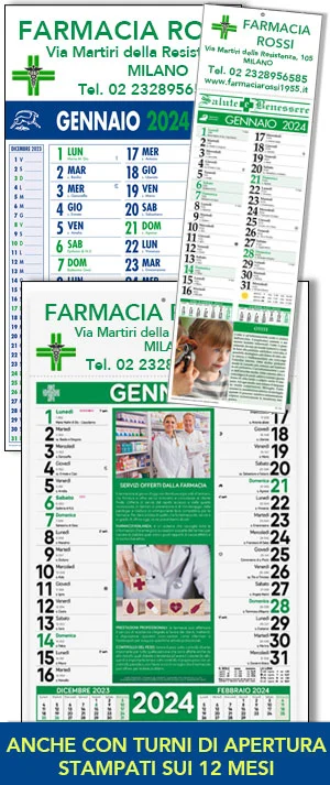 Calendari per farmacie 2027 con spazio per annotazioni e indicazione dei turni di apertura