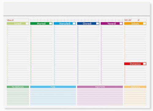 mini planning settimanale da tavolo multicolor